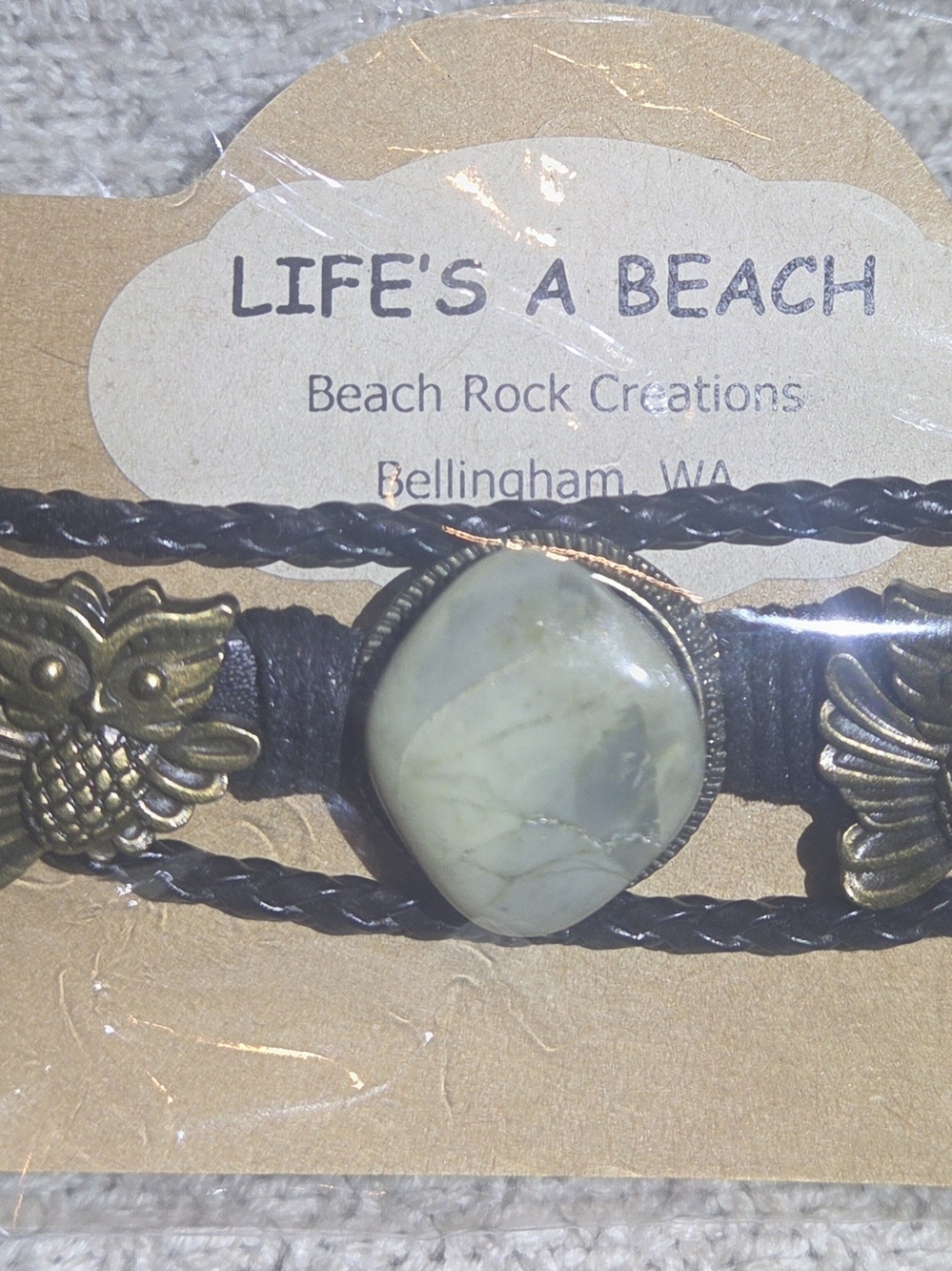 Life's A Beach Stone Bracelet in Black with Green Jasper